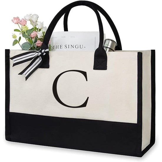 Women's Letter Canvas Tote Bag $19.50 Dana Fashion Color: C Size: 40x15x30 Women's Bags Product information: Lining texture: canvas Color: Milky White a letter 40*15*30, Milky White B letter 40*15*30, Milky White C letter 40*15*30, Milky White letter D 40