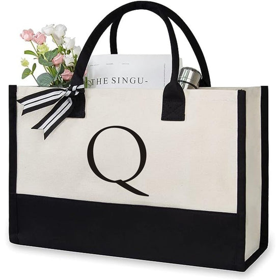 Women's Letter Canvas Tote Bag $19.50 Dana Fashion Color: Q Size: 40x15x30 Women's Bags Product information: Lining texture: canvas Color: Milky White a letter 40*15*30, Milky White B letter 40*15*30, Milky White C letter 40*15*30, Milky White letter D 40