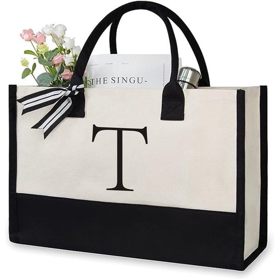 Women's Letter Canvas Tote Bag $19.50 Dana Fashion Color: T Size: 40x15x30 Women's Bags Product information: Lining texture: canvas Color: Milky White a letter 40*15*30, Milky White B letter 40*15*30, Milky White C letter 40*15*30, Milky White letter D 40