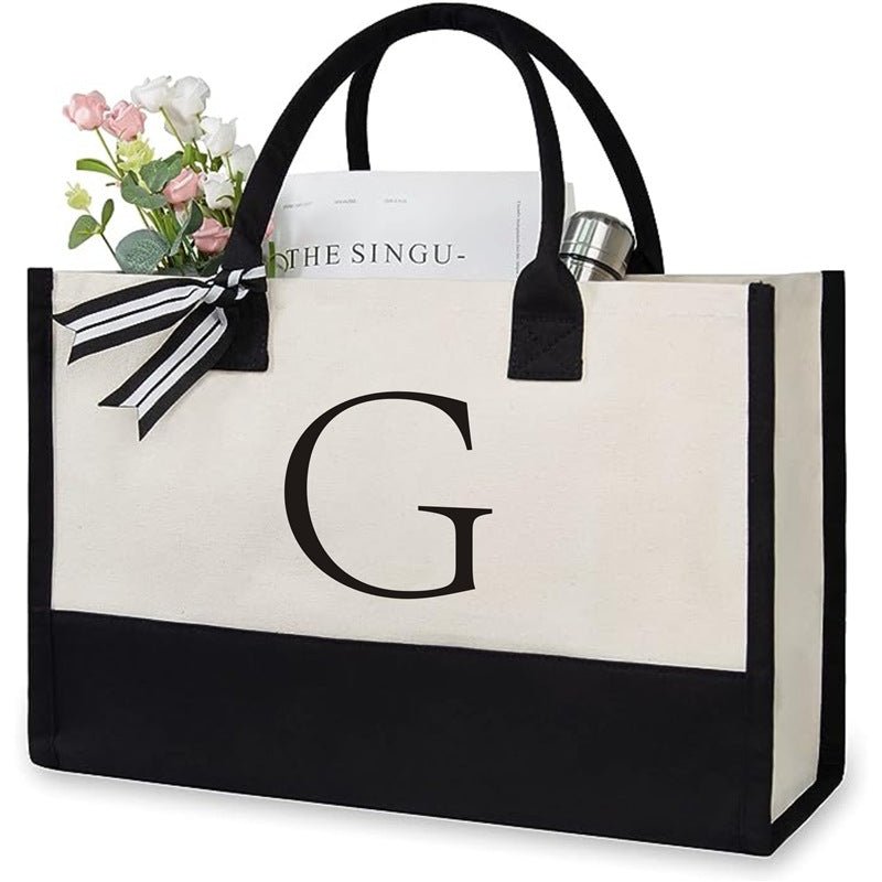 Women's Letter Canvas Tote Bag $19.50 Dana Fashion Color: G Size: 40x15x30 Women's Bags Product information: Lining texture: canvas Color: Milky White a letter 40*15*30, Milky White B letter 40*15*30, Milky White C letter 40*15*30, Milky White letter D 40