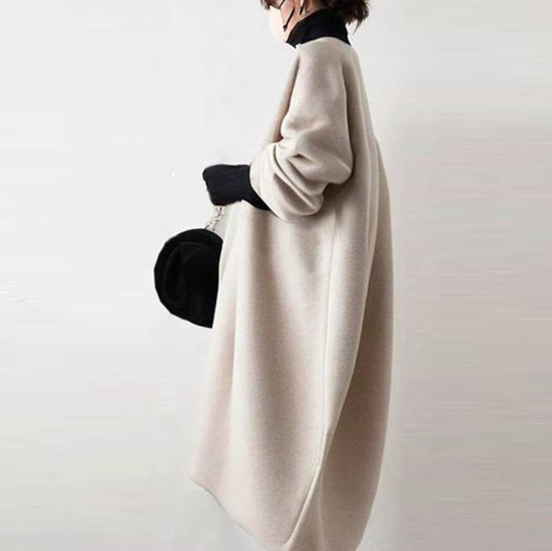 Women's Long Sleeve Mid-length Woolen Coat $33.17 Dana Fashion Color: Off White Size: L Women's clothing Product information: Pattern: solid color Size: S,M,L Version: Loose Main fabric composition: Cotton Length: medium length (65cm Applicable Gender: Fe