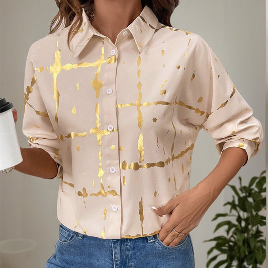 Women's Long - sleeved Lapel Geometric Pattern Bronzing ShirtDana FashionDana FashionWomen's Long - sleeved Lapel Geometric Pattern Bronzing Shirt