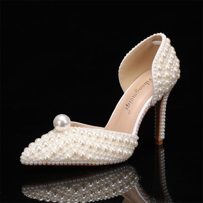 Women's Low-cut Pointed-toe Stilettos Pearl Wedding Shoes $87.38 Dana Fashion Color: Beige Size: 35 Women's shoes Product information: Lining material: imitation leather Color: white, Milky White Upper height: tall crown Heel height: mid heel (3-5CM) Heel