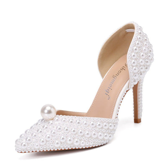 Women's Low-cut Pointed-toe Stilettos Pearl Wedding Shoes $87.38 Dana Fashion Color: White Size: 35 Women's shoes Product information: Lining material: imitation leather Color: white, Milky White Upper height: tall crown Heel height: mid heel (3-5CM) Heel