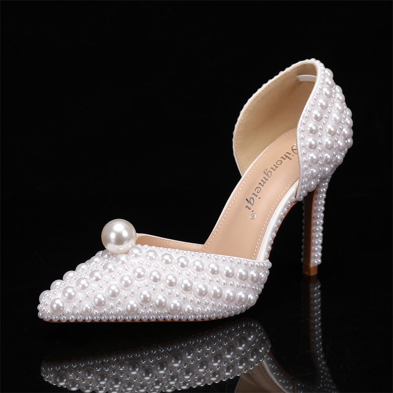 Women's Low-cut Pointed-toe Stilettos Pearl Wedding Shoes $87.38 Dana Fashion Color: Beige Size: 35 Women's shoes Product information: Lining material: imitation leather Color: white, Milky White Upper height: tall crown Heel height: mid heel (3-5CM) Heel