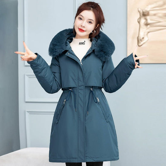 Women's Mid-length Loose Cotton Coat Fleece-lined Thickened Cinched Coat $67.90 Dana Fashion Color: Preserved Egg Green Size: 2XL Women's clothing Product information: Color: Milky White, black, khaki, Brown, preserved egg Green Size: M,L,XL,2XL,3XL Fabri