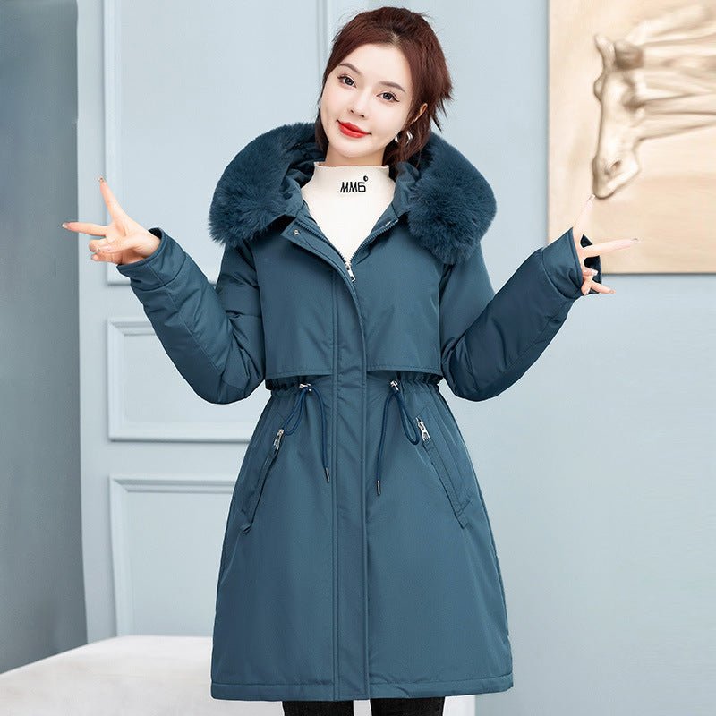 Women's Mid-length Loose Cotton Coat Fleece-lined Thickened Cinched Coat $67.90 Dana Fashion Color: Preserved Egg Green Size: 2XL Women's clothing Product information: Color: Milky White, black, khaki, Brown, preserved egg Green Size: M,L,XL,2XL,3XL Fabri