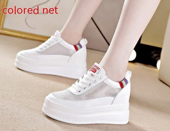 Women's Muffin Breathable Height Increasing Insole Shoes $85.50 Dana Fashion Color: Color Net size: 34 Women's shoes Product information: Applicable sports: Universal Toe holder shape: Round head Color: Pink net, white net, color net, pink pumps, white th
