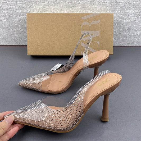 Women's Natural Color Shiny Ornament Rhinestone Pointed Toe Low-cut High Heels $63.80 Dana Fashion Color: Natural Color Size: 35 Women's shoes Product information: Pattern: solid color Lining material: Microfiber Color: natural color Upper height: low top
