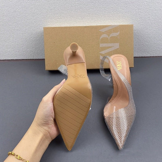 Women's Natural Color Shiny Ornament Rhinestone Pointed Toe Low-cut High Heels $63.80 Dana Fashion Color: Natural Color Size: 35 Women's shoes Product information: Pattern: solid color Lining material: Microfiber Color: natural color Upper height: low top