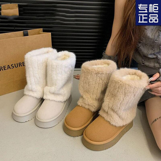 Women's Net Red Super Hot Thick Bottom And Warm Keeping Velvet Pants $39.50 Dana Fashion Color: Beige Size: 35 Women's shoes Product information: Pattern: solid color Lining material: artificial plush Color: brown, beige Heel height: mid heel (3-5CM) Leng