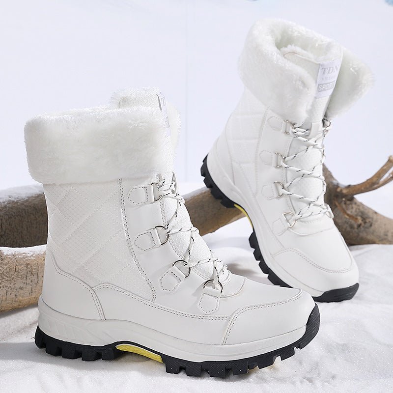 Women's New Winter Fleece-lined Thickened Non-slip Snow Boots $60.50 Dana Fashion Color: White Size: 36 Women's shoes Product information: Lining material: wool lining Color: 2256 White, 2256 Black Upper height: tall crown Heel height: 3-5 Length of socks