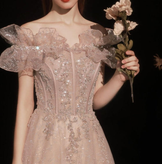 Women's Off Shoulder Dinner Dress $419.00 Dana Fashion Color: Pink Size: L Women's clothing Product information: Size: XS, S, M, L Fabric: Skin friendly fabric Style: Korean version Popular element: straps Color classification: Pink Dingzhu: crystal tube