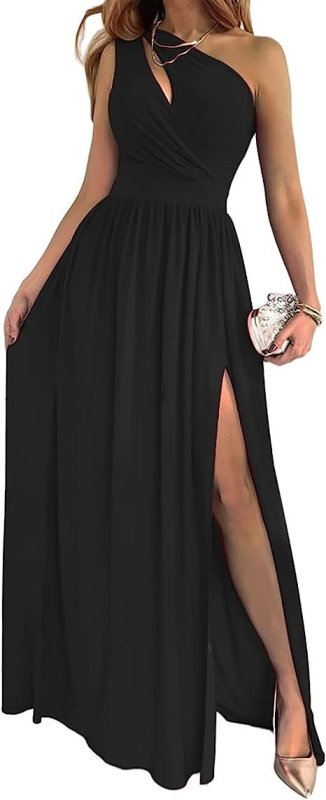 Women's One Shoulder High Split Cutout Sleeveless Elegant Sexy Cocktail Maxi Dress $45.50 Dana Fashion Colour: Apricot Size: 2XL Women's clothing Soft fabric Imported Pull On closure Hand wash or machine wash. Do not bleach. Fabric: Sleeveless elegant par