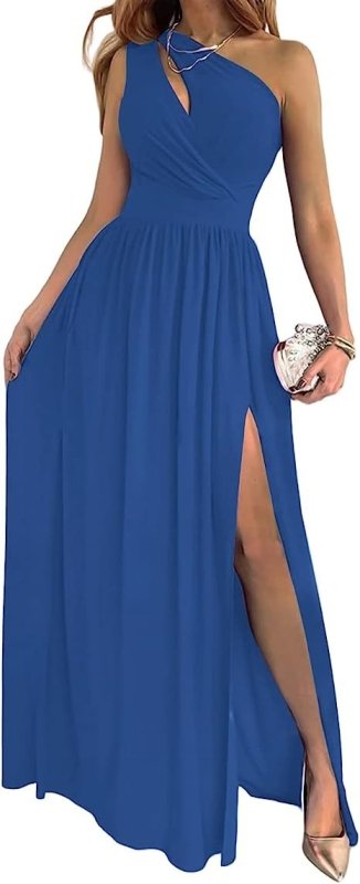 Women's One Shoulder High Split Cutout Sleeveless Elegant Sexy Cocktail Maxi Dress $45.50 Dana Fashion Colour: Apricot Size: 2XL Women's clothing Soft fabric Imported Pull On closure Hand wash or machine wash. Do not bleach. Fabric: Sleeveless elegant par