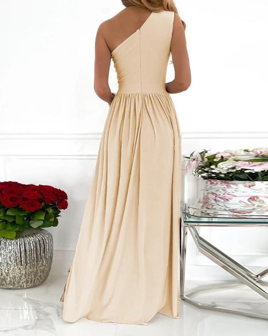 Women's One Shoulder High Split Cutout Sleeveless Elegant Sexy Cocktail Maxi Dress $45.50 Dana Fashion Colour: Apricot Size: 2XL Women's clothing Soft fabric Imported Pull On closure Hand wash or machine wash. Do not bleach. Fabric: Sleeveless elegant par