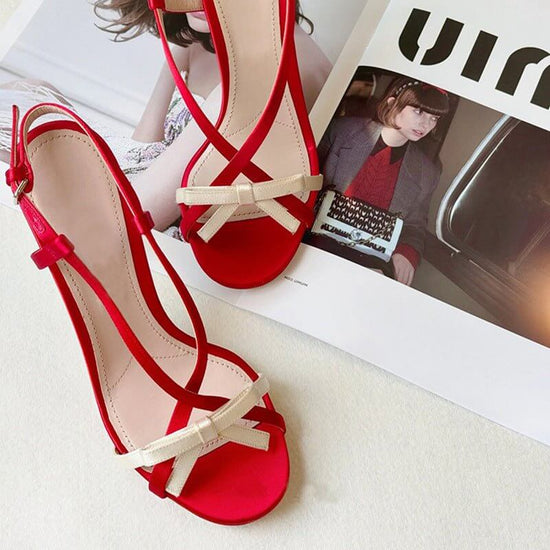 Women's Open Toe Stilettos Bow Buckle Sandals $96.90 Dana Fashion Color: Black Size: 35 Women's shoes Product information: Toe holder shape: square head Color: black, red Shoe Upper material: Satin Size: 35,36,37,38,39 Style: Sweet Packing list: Sandals *