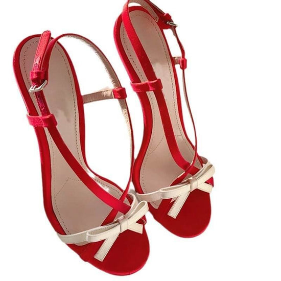 Women's Open Toe Stilettos Bow Buckle Sandals $96.90 Dana Fashion Color: Black Size: 35 Women's shoes Product information: Toe holder shape: square head Color: black, red Shoe Upper material: Satin Size: 35,36,37,38,39 Style: Sweet Packing list: Sandals *