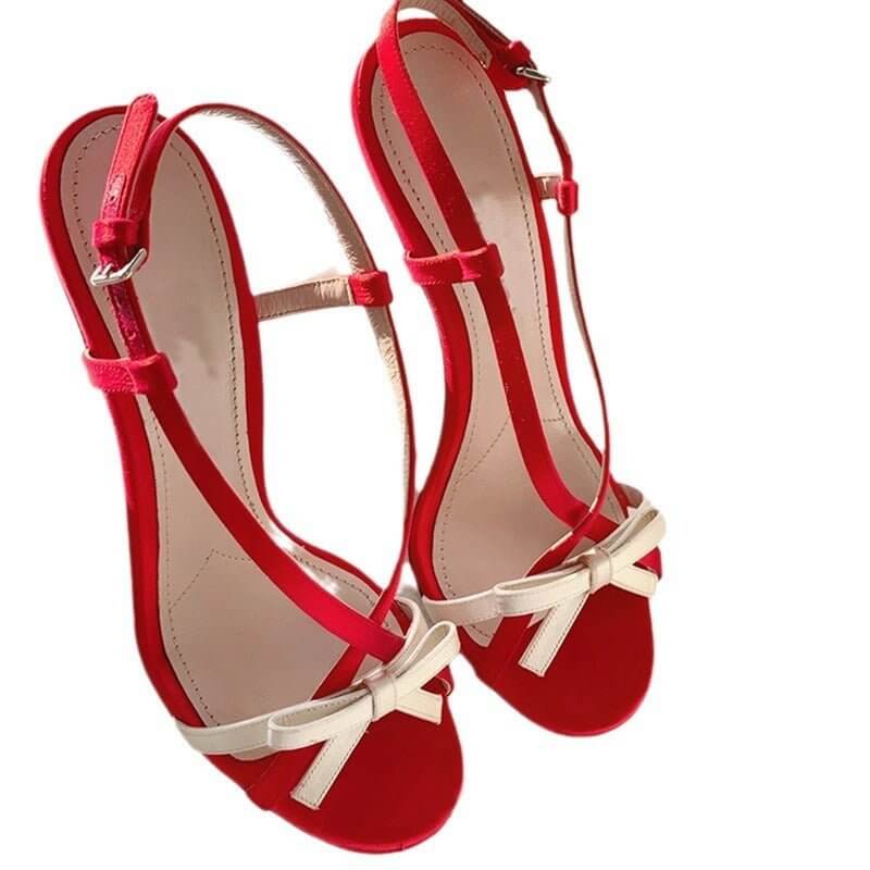 Women's Open Toe Stilettos Bow Buckle Sandals $96.90 Dana Fashion Color: Black Size: 35 Women's shoes Product information: Toe holder shape: square head Color: black, red Shoe Upper material: Satin Size: 35,36,37,38,39 Style: Sweet Packing list: Sandals *