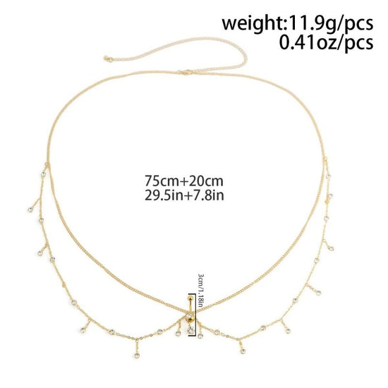 Women's Personalized Zircon Navel Stud Body Chains $14.00 Dana Fashion Color: 01 Gold Women's Accessories Product information: Color: 01 Gold, 02 White k,03 Gold, 04 White k,05 gold Size: 125cm Applicable Gender: Female Material: Metal Popular elements: T