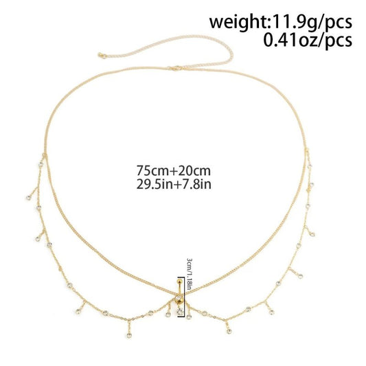 Women's Personalized Zircon Navel Stud Body Chains $14.00 Dana Fashion Color: 01 Gold Women's Accessories Product information: Color: 01 Gold, 02 White k,03 Gold, 04 White k,05 gold Size: 125cm Applicable Gender: Female Material: Metal Popular elements: T