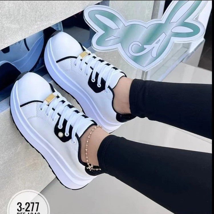 Women's Platform Shoes Lace-up White Shoes $32.02 Dana Fashion Color: White Size: 36 Women's shoes Product information: Pattern: color matching Lining material: cloth Color: white, black, green, orange, rose Upper height: Middle top Heel height: mid heel