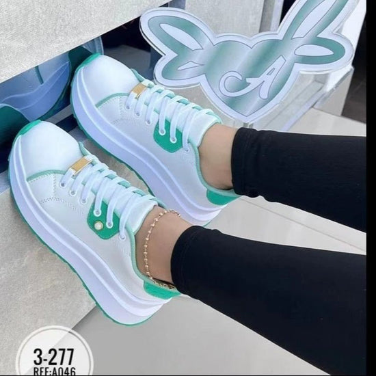 Women's Platform Shoes Lace-up White Shoes $32.02 Dana Fashion Color: Green Size: 36 Women's shoes Product information: Pattern: color matching Lining material: cloth Color: white, black, green, orange, rose Upper height: Middle top Heel height: mid heel