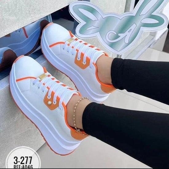 Women's Platform Shoes Lace-up White Shoes $32.02 Dana Fashion Color: Black Size: 36 Women's shoes Product information: Pattern: color matching Lining material: cloth Color: white, black, green, orange, rose Upper height: Middle top Heel height: mid heel