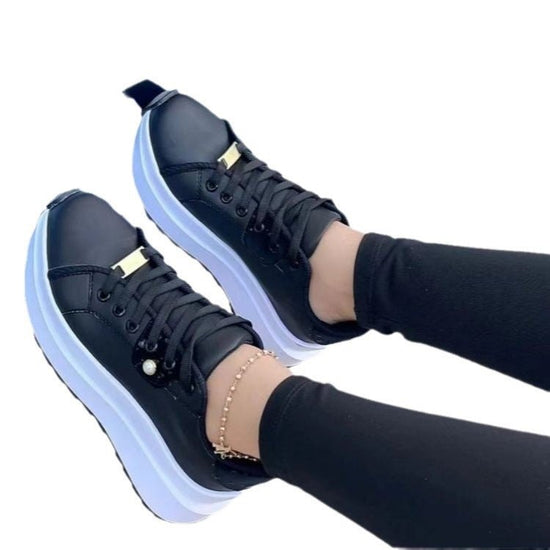 Women's Platform Shoes Lace-up White Shoes $32.02 Dana Fashion Color: Black Size: 36 Women's shoes Product information: Pattern: color matching Lining material: cloth Color: white, black, green, orange, rose Upper height: Middle top Heel height: mid heel