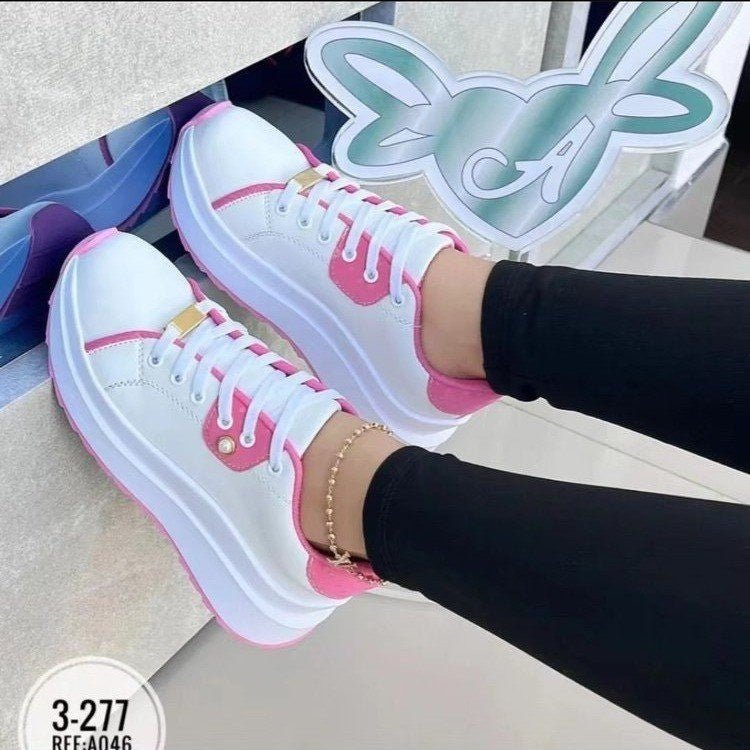Women's Platform Shoes Lace-up White Shoes $32.02 Dana Fashion Color: Black Size: 36 Women's shoes Product information: Pattern: color matching Lining material: cloth Color: white, black, green, orange, rose Upper height: Middle top Heel height: mid heel