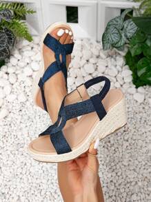 Women's Platform Wedge Sandals Casual Fashion $59.90 Dana Fashion Color: Sapphire Blue Size: 35 Women's shoes Product information: Lining material: Microfiber Toe holder shape: round head Color: khaki, royal blue, bronze Shoe Upper material: Microfiber Si