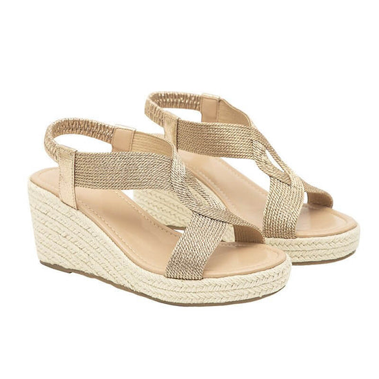 Women's Platform Wedge Sandals Casual Fashion $59.90 Dana Fashion Color: Bronze Size: 35 Women's shoes Product information: Lining material: Microfiber Toe holder shape: round head Color: khaki, royal blue, bronze Shoe Upper material: Microfiber Size: 35,