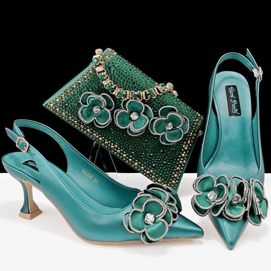 Women's Pointed Toe Shoes Bag Set Handmade Flower Decoration Simple Banquet Style $169.00 Dana Fashion Color: Dark Green Size: 38 Women's shoes Product information: Lining material: Microfiber Color: black, brown, dark green, rose, gold, pink, blue, white