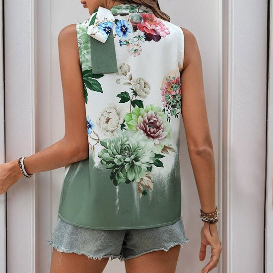 Women's Printed Sleeveless Halter Lace-up Shirt $35.00 Dana Fashion Color: Green Size: L Women's clothing Product information: Fabric name: S9177_green_XL Color: green Main fabric composition: four sides elastic Size: S,M,L,XL Sleeve length: sleeveless Po
