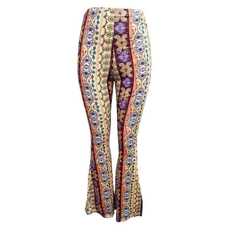 Women's Printed Slightly Flared Leggings $65.90 Dana Fashion Color: Blue size: L Women's clothing Product information: Color: yellow, blue, picture color Pants length: trousers Waist type: high waist Size: S,M,L,XL Main fabric composition: Polyester Fiber