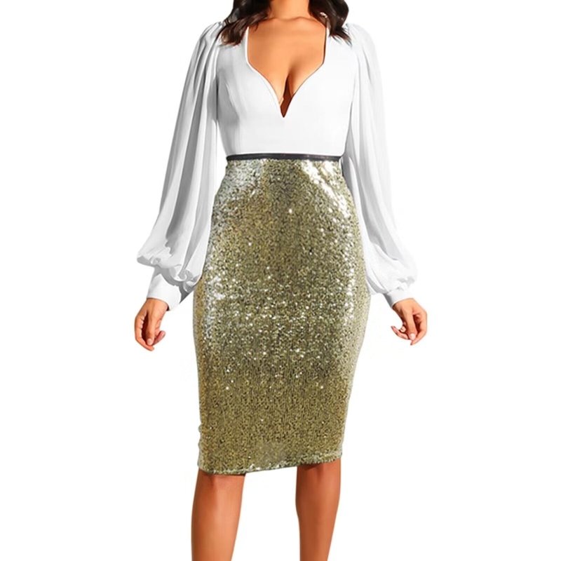 Women's Pure Color Sequins Fashion High Waist Slim Fit Hip Raise Casual Skirt $45.50 Dana Fashion Color: Gold Size: L Women's clothing Product information: Skirt-type: One-Step skirt Color: black, gold, green, khaki, gray, wine red Main fabric composition