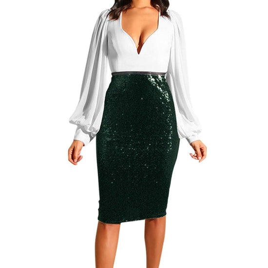 Women's Pure Color Sequins Fashion High Waist Slim Fit Hip Raise Casual Skirt $45.50 Dana Fashion Color: Green Size: L Women's clothing Product information: Skirt-type: One-Step skirt Color: black, gold, green, khaki, gray, wine red Main fabric compositio
