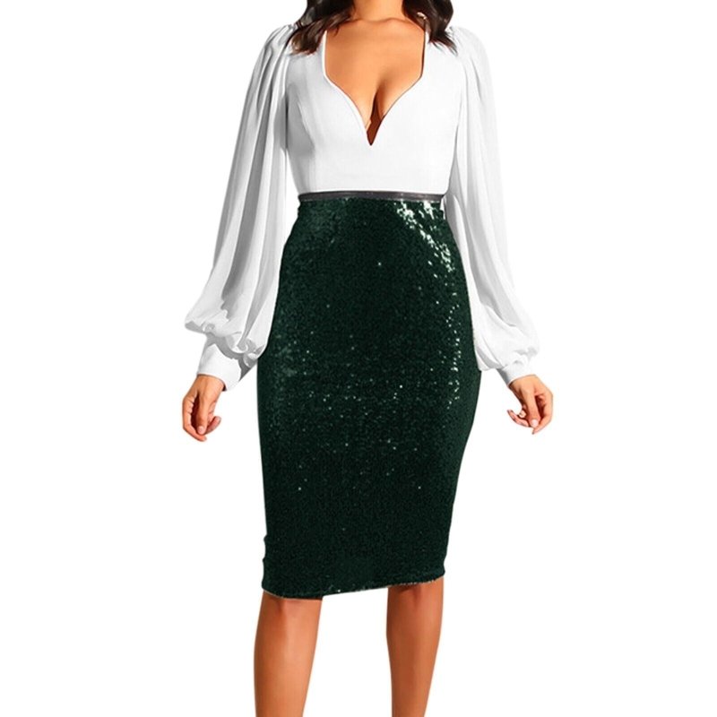 Women's Pure Color Sequins Fashion High Waist Slim Fit Hip Raise Casual Skirt $45.50 Dana Fashion Color: Green Size: L Women's clothing Product information: Skirt-type: One-Step skirt Color: black, gold, green, khaki, gray, wine red Main fabric compositio