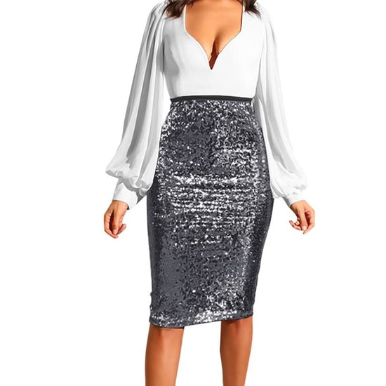 Women's Pure Color Sequins Fashion High Waist Slim Fit Hip Raise Casual Skirt $45.50 Dana Fashion Color: Gray Size: L Women's clothing Product information: Skirt-type: One-Step skirt Color: black, gold, green, khaki, gray, wine red Main fabric composition