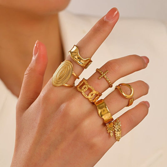 Women's Retro Fashion Stainless Steel Shaped Ring $15.00 Dana Fashion Color: Gold Ring 024 Women's Accessories Product information: Type: Ring Treatment Process: Electroplating Color: gold ring 152, stem ring 152, gold ring 151, stem ring 151, gold ring 1