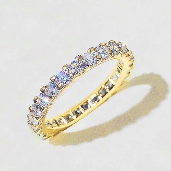 Women's Ring Fully-inlaid Full Circle Simulation Zircon $9.80 Dana Fashion Color: Gold Plating Size: 10 Yards Women's Accessories Product information: Type: Ring Treatment Process: Electroplating Color: Copper-plated gold, copper white gold plated Applica