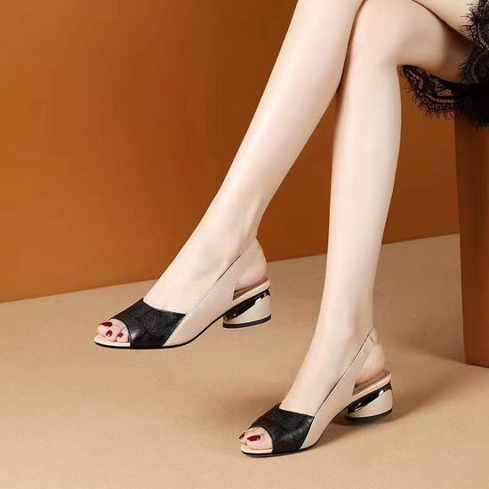 Women's Sandals Mid Heel Chunky Heel Soft Leather Outer Peep Toe Plus Size $45.50 Dana Fashion Color: Black Size: 35 Women's shoes Product information: Lining material: PU Toe bracket shape: Fish Mouth Color: black, brown, green, red Shoe Material: Microf
