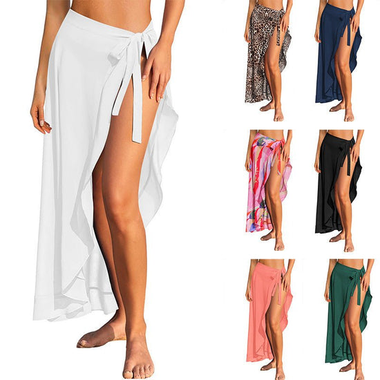 Women's Sarong Pleated Lace-up Swimsuit Blouse Skirt $29.00 Dana Fashion Color: Black Size: L Women's clothing Product information: Color: white, leopard print, multicolor, pink, navy blue, black, red, green, sky blue, light blue, rose Red Elasticity: ine