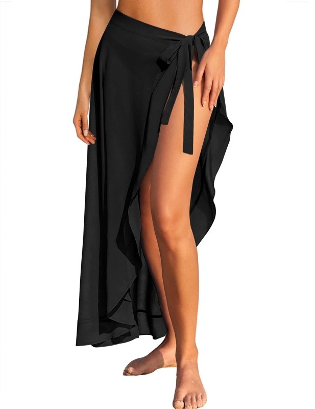 Women's Sarong Pleated Lace-up Swimsuit Blouse Skirt $29.00 Dana Fashion Color: Black Size: L Women's clothing Product information: Color: white, leopard print, multicolor, pink, navy blue, black, red, green, sky blue, light blue, rose Red Elasticity: ine