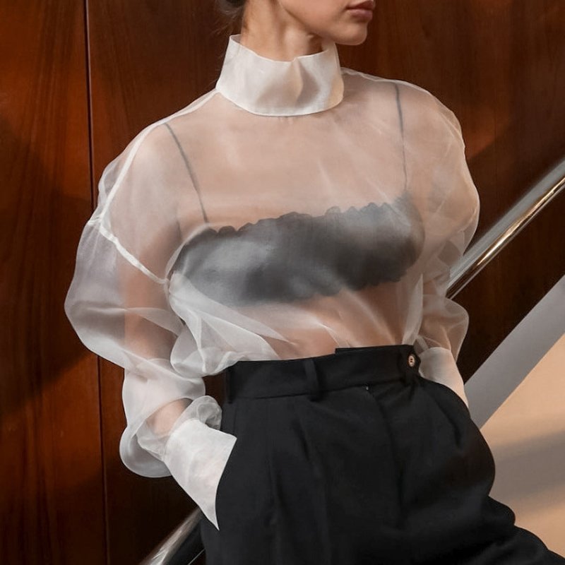 Women's Sheer Mesh Long-sleeved Shirt $50.50 Dana Fashion Color: White Size: L Women's clothing Product information: Fabric name: Polyester Color: white, black Size: S,M,L Sleeve length: long sleeve Popular elements: Grid Style: pullover Craft: collage/st