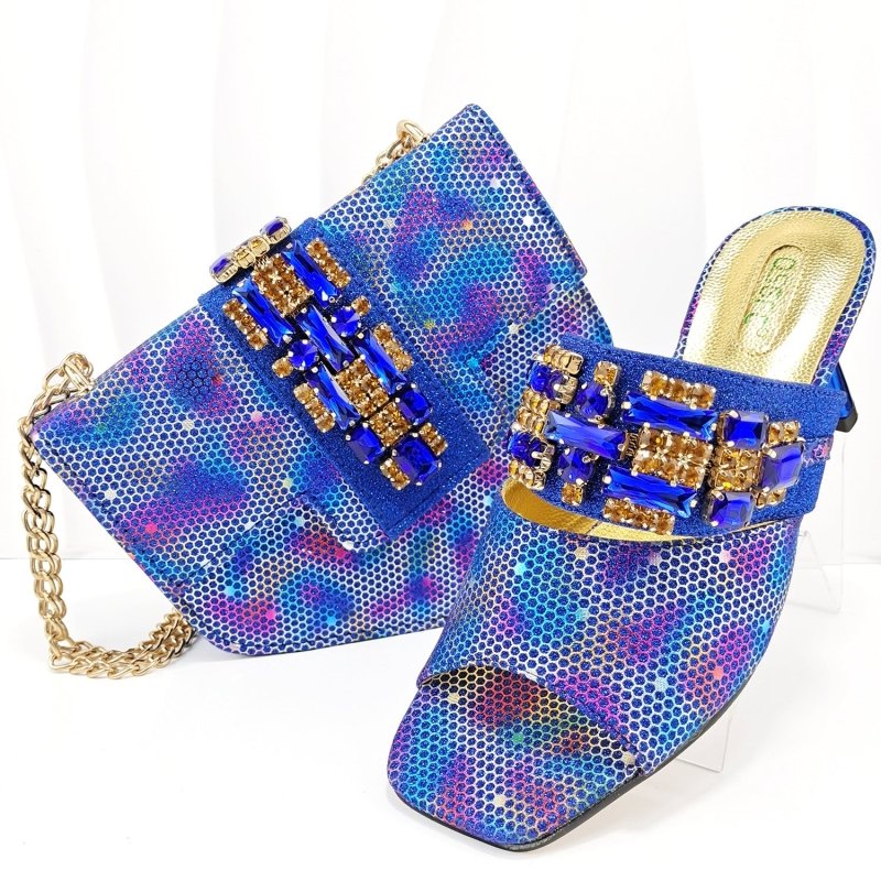 Women's Shoes And Bags Suit Camouflage Fabric Drill Buckle Decorative Casual High Heel Slippers $159.00 Dana Fashion Color: Blue Size: 38 Women's Bags Product information: Pattern: Camouflage Lining material: PU Color: blue, dark brown, magenta, gold, gre