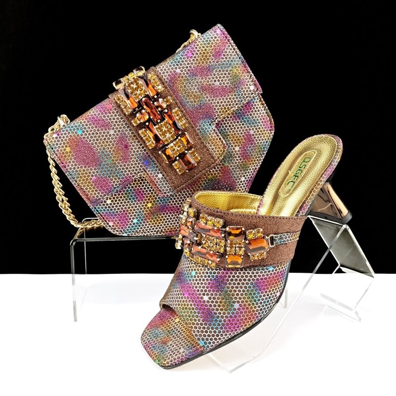 Women's Shoes And Bags Suit Camouflage Fabric Drill Buckle Decorative Casual High Heel Slippers $159.00 Dana Fashion Color: Dark Brown Size: 38 Women's Bags Product information: Pattern: Camouflage Lining material: PU Color: blue, dark brown, magenta, gol