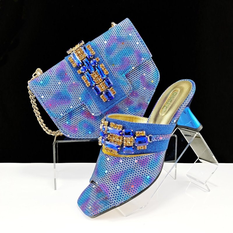 Women's Shoes And Bags Suit Camouflage Fabric Drill Buckle Decorative Casual High Heel Slippers $159.00 Dana Fashion Color: Blue Size: 38 Women's Bags Product information: Pattern: Camouflage Lining material: PU Color: blue, dark brown, magenta, gold, gre