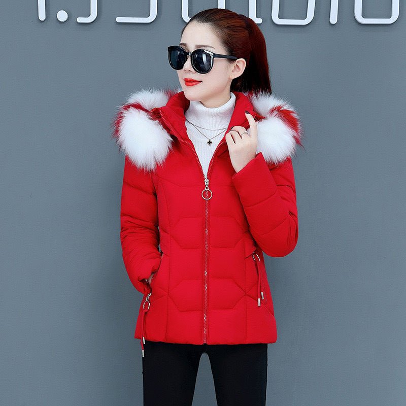 Women's Short Detachable Large Fur Collar Cotton Coat $53.50 Dana Fashion Color: Bright Red Size: L Women's Accessories Product information: Color: pink, black, blue, red Size: M,L,XL,XXL,XXXL Thickness: thick Main fabric composition: Polyester Fiber Slee
