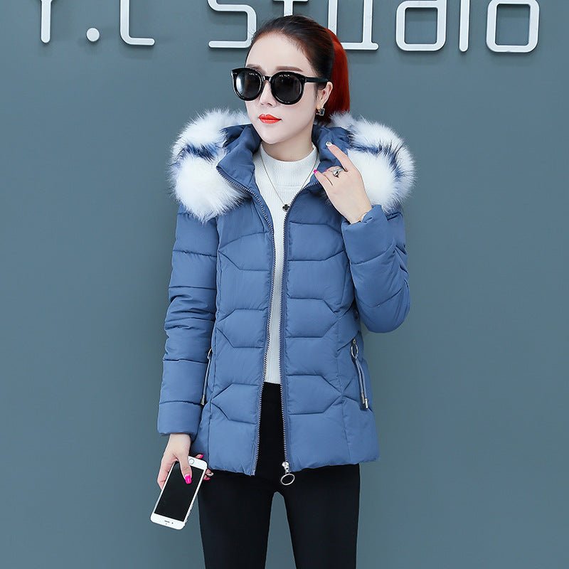 Women's Short Detachable Large Fur Collar Cotton Coat $53.50 Dana Fashion Color: Blue Size: L Women's Accessories Product information: Color: pink, black, blue, red Size: M,L,XL,XXL,XXXL Thickness: thick Main fabric composition: Polyester Fiber Sleeve len